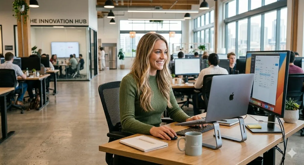 Insurance agent creating a branded proposal at her desk