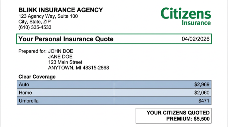 Generic insurance carrier PDF quote document